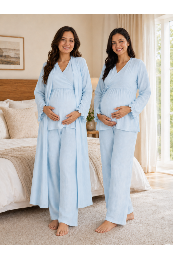 Effortt Mavi Müslin Kumaş Kruvaze Bağlamalı Emzirme Özellikli %100 Pamuk Hamile Lohusa Pijama Takımı Sabahlık 3088 Effortt Mavi Müslin Kumaş Kruvaze Bağlamalı Emzirme Özellikli %100 Pamuk Hamile Lohusa Pijama Takımı Sabahlık 3088